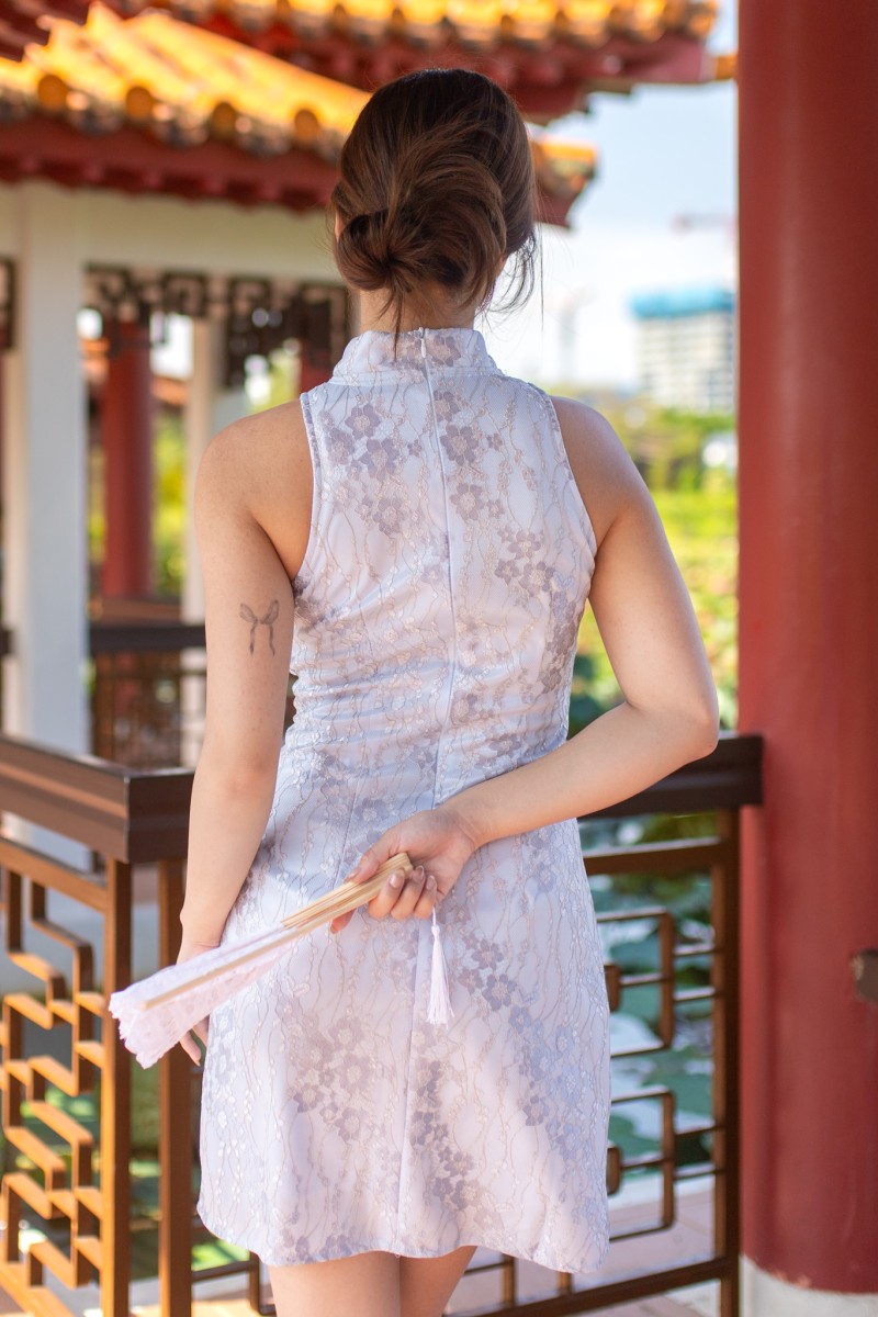 Celestial Lace Halter Dress in Blue