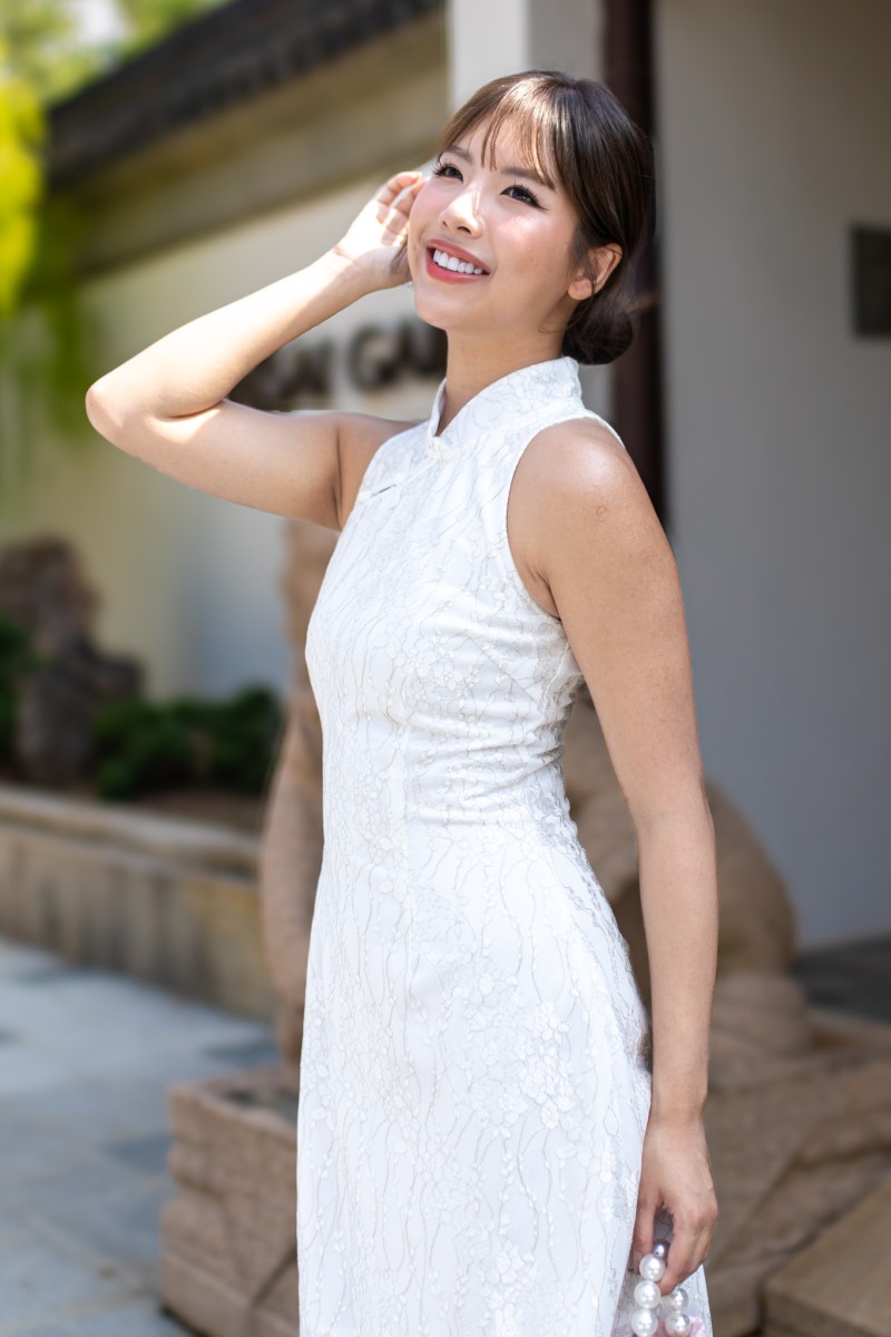 Celestial Lace Halter Dress in White