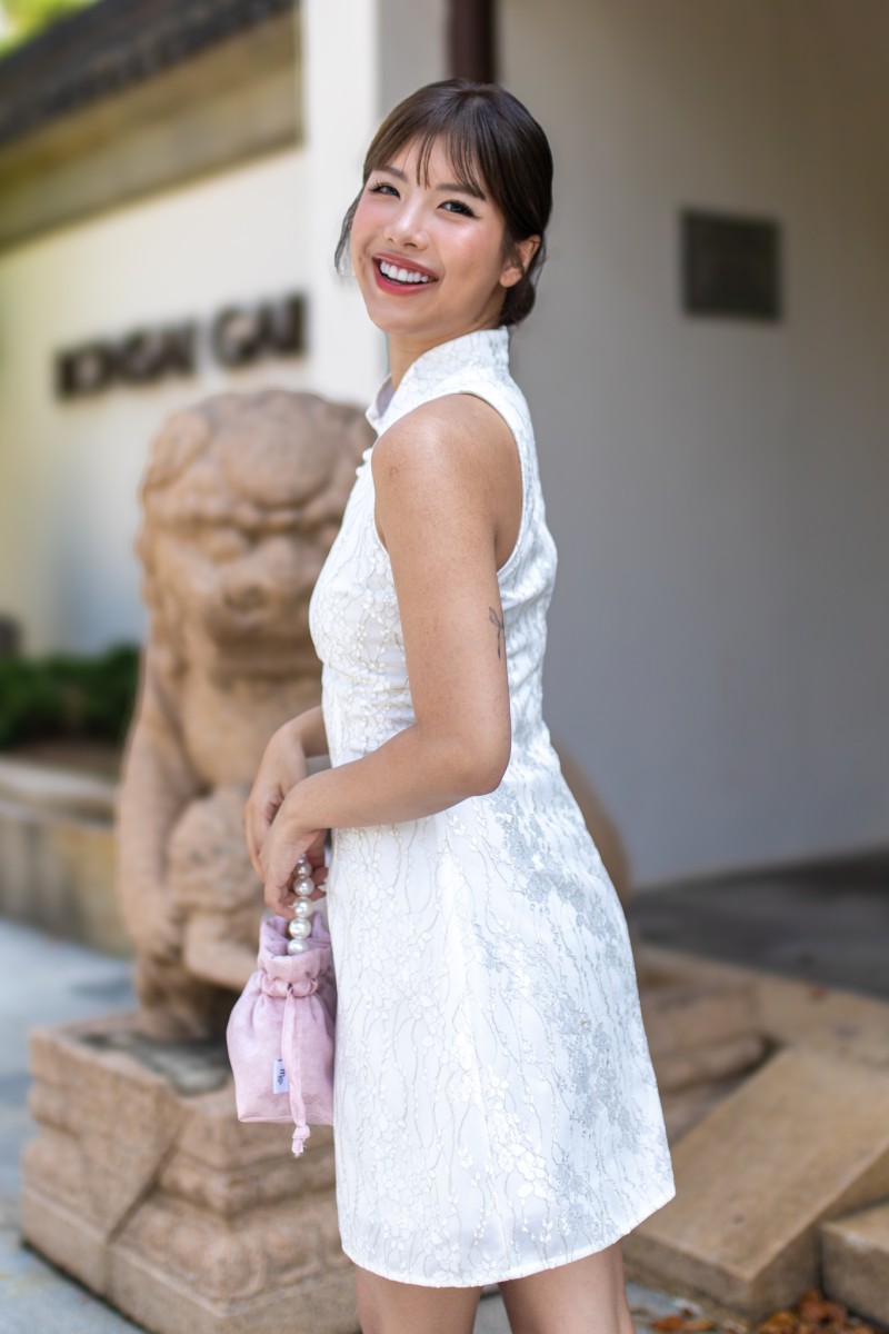 Celestial Lace Halter Dress in White