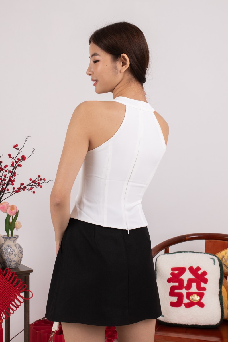 Cupid Halter Ribbon Top in White