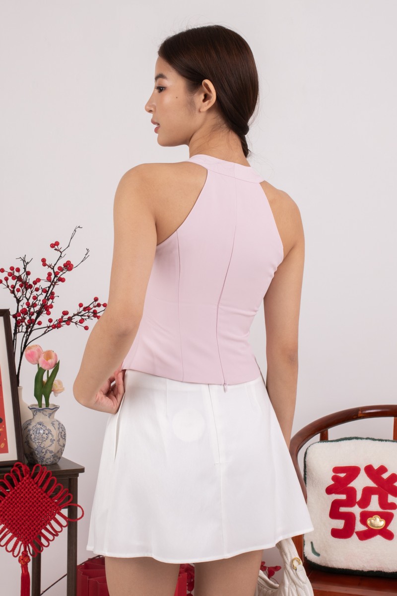 Cupid Halter Ribbon Top in Pink