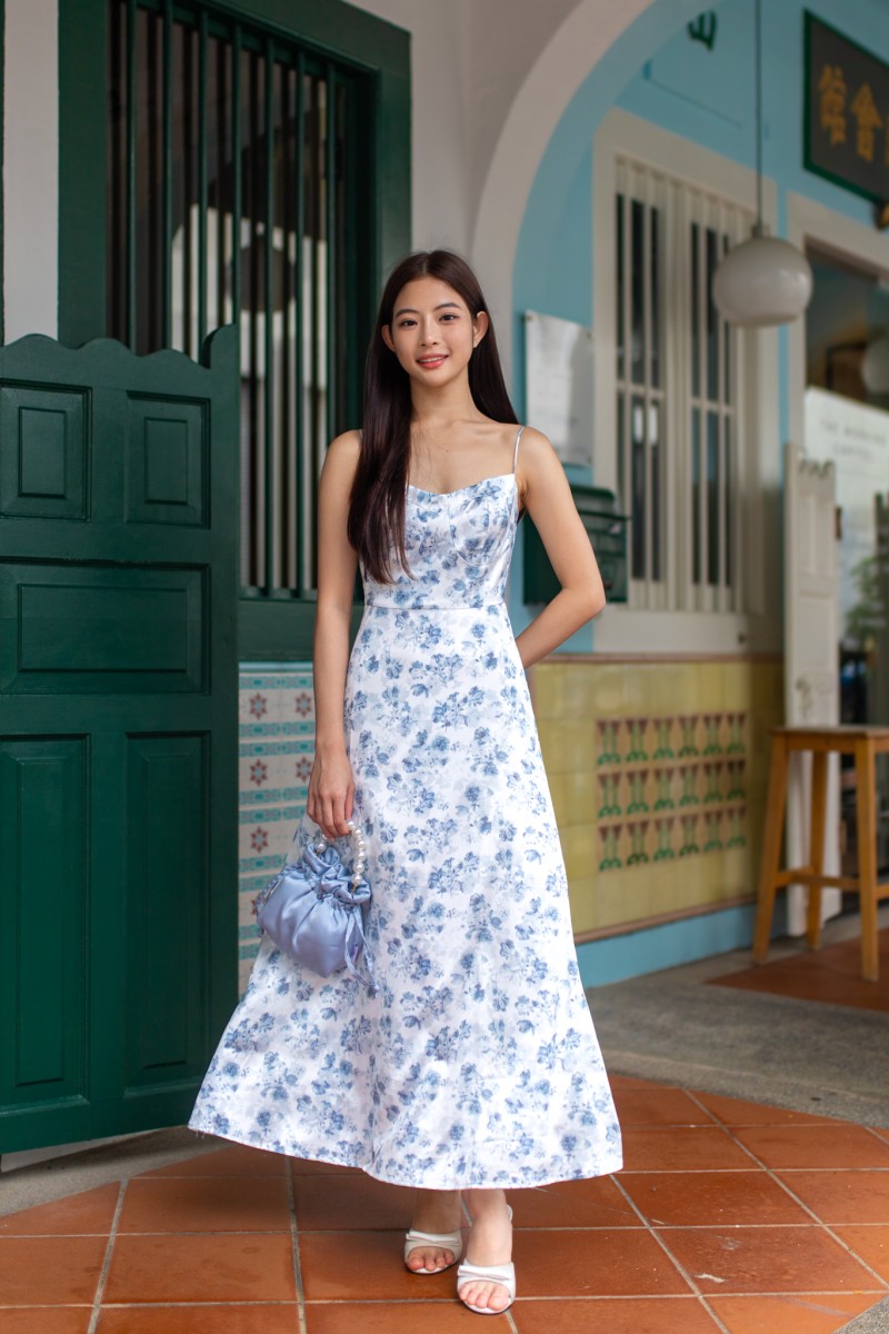 Moonlace Floral Maxi Dress in Blue