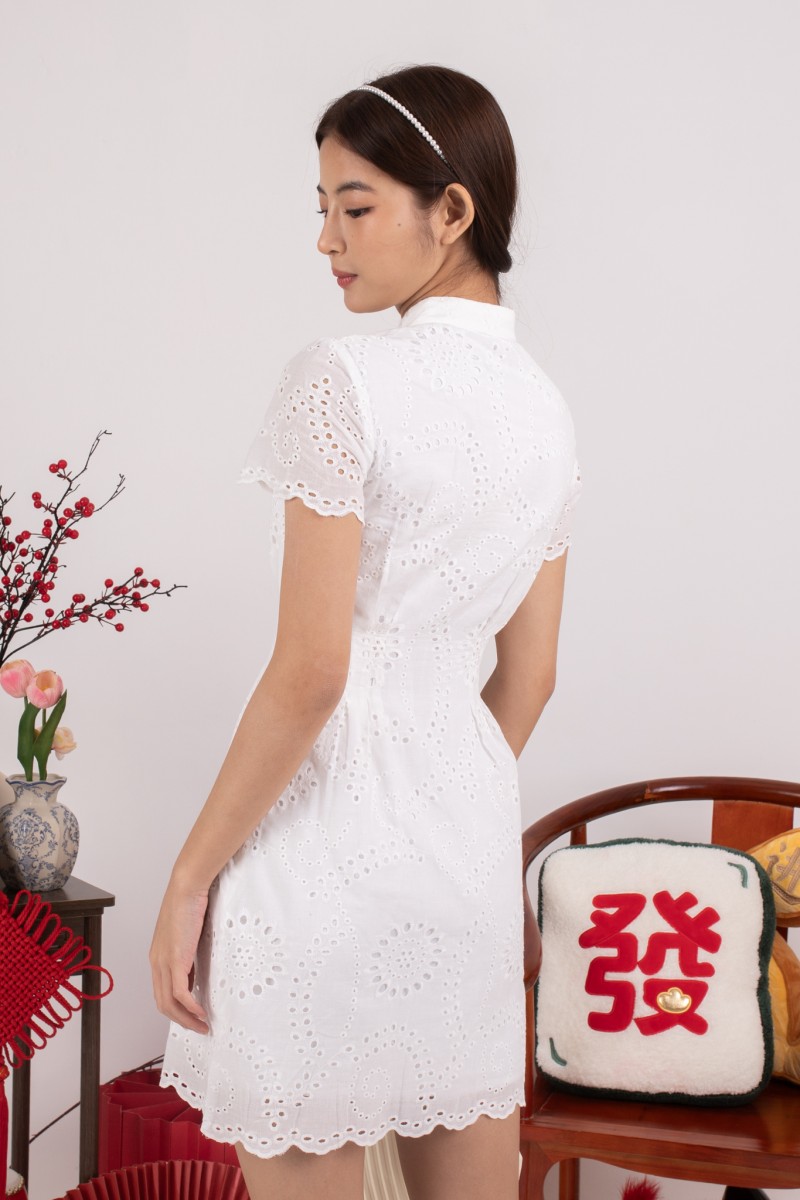 Empress Eyelet Cheongsam Dress in White
