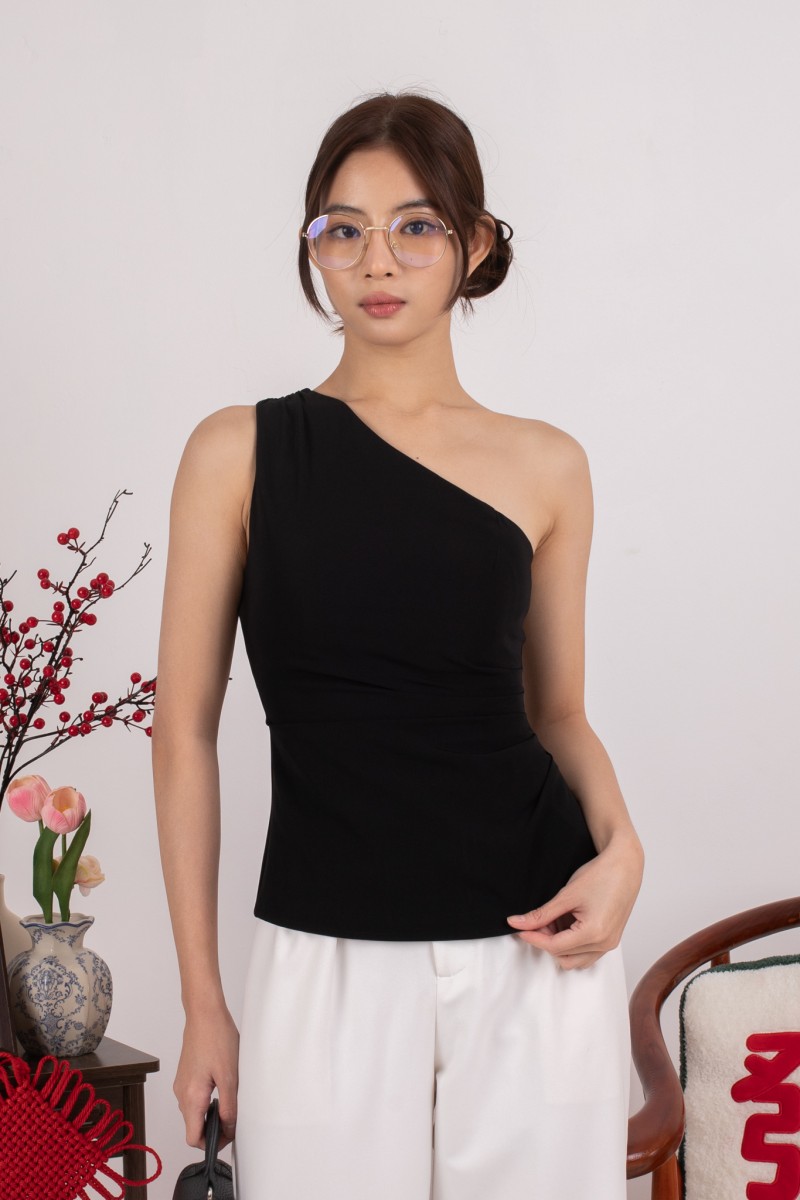 RESTOCK1: Lavinia Ruched Padded Top in Black