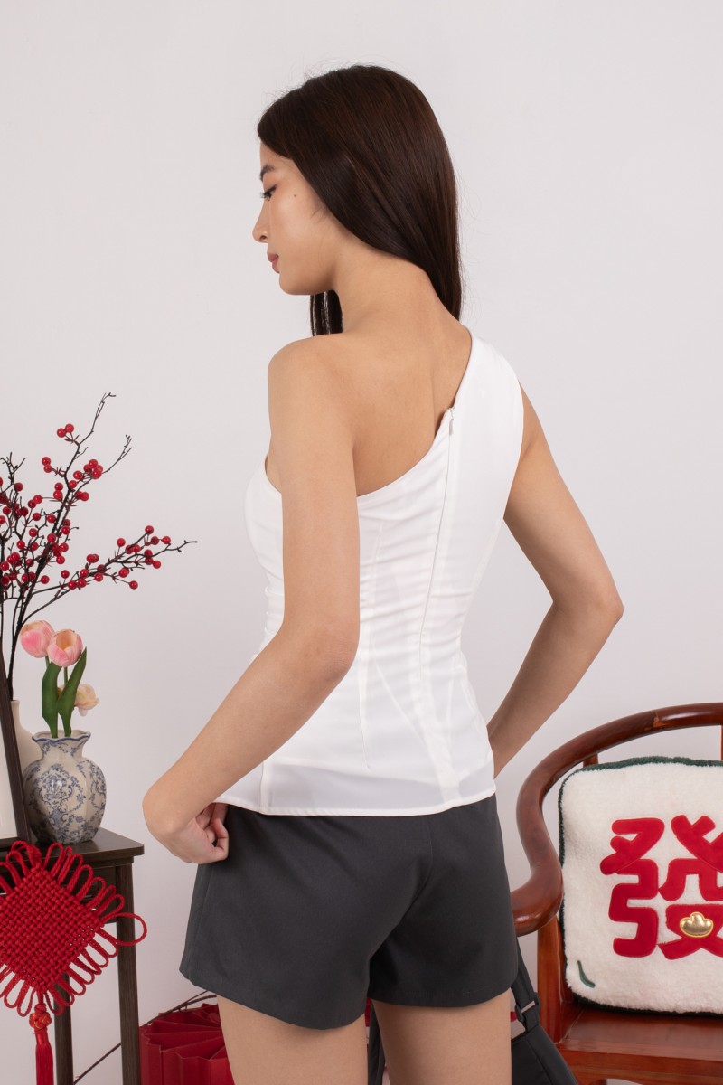 RESTOCK1: Lavinia Ruched Padded Top in White