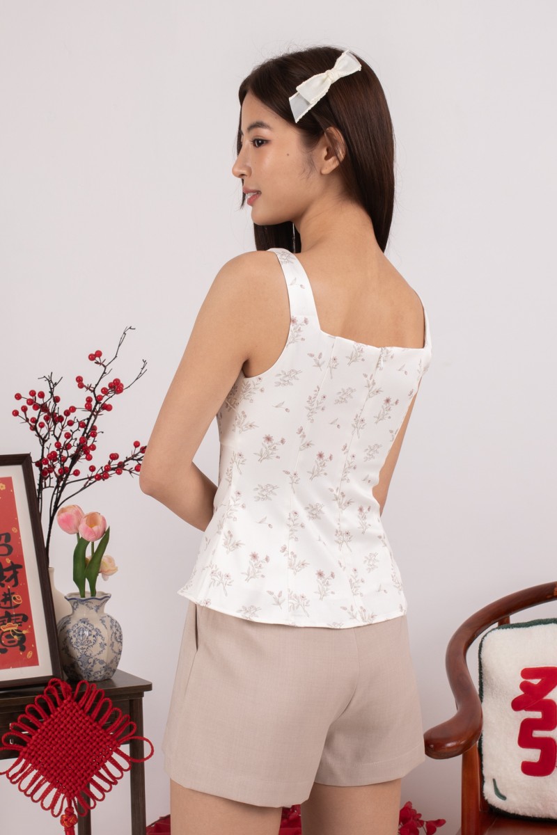 Bryony Square Neck Floral Top in Cream