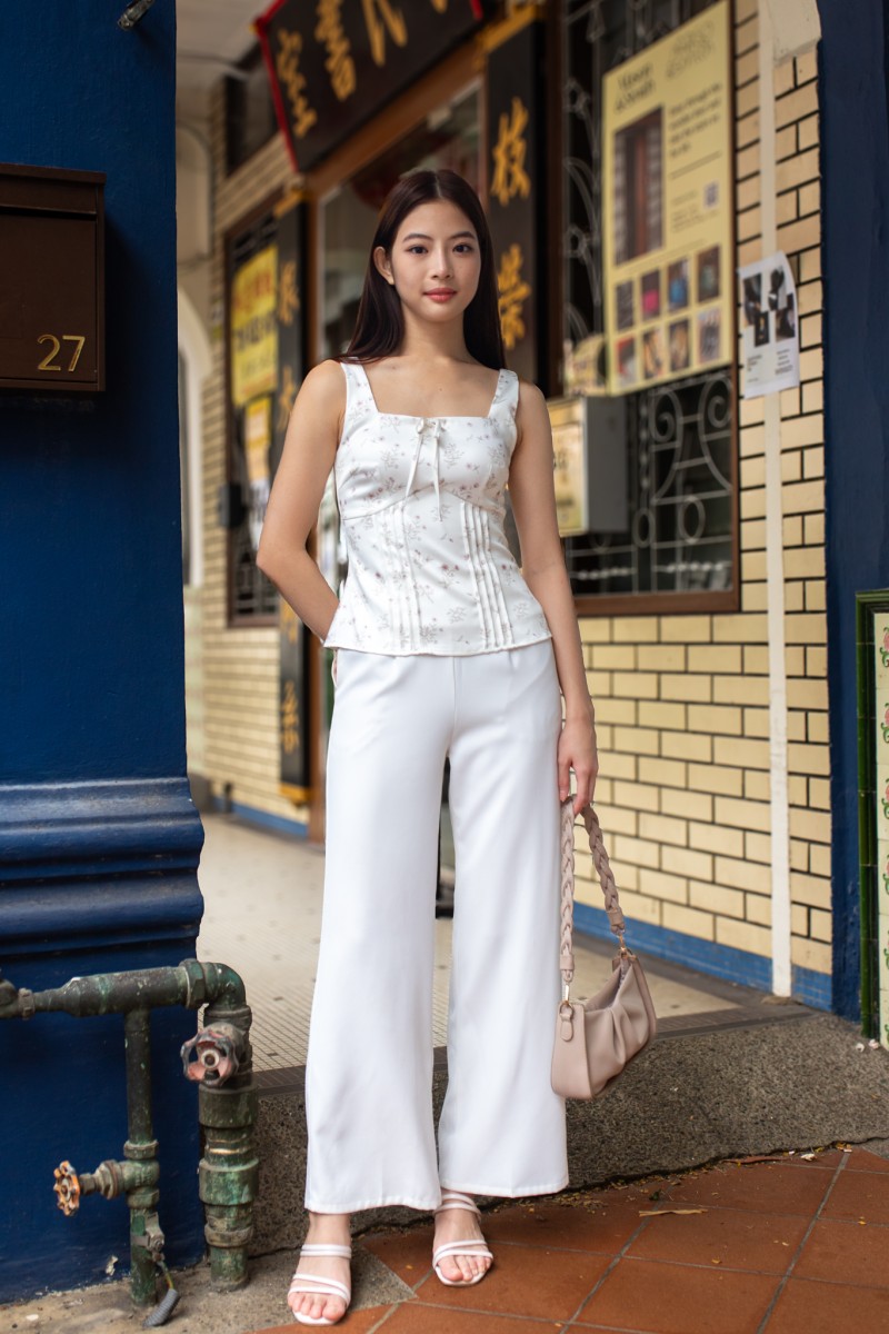 Bryony Square Neck Floral Top in Cream