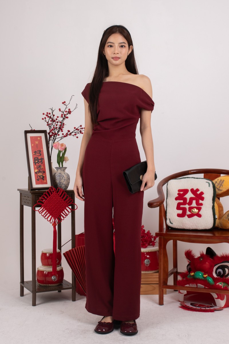 Polena Off-shoulder Jumpsuit in Wine