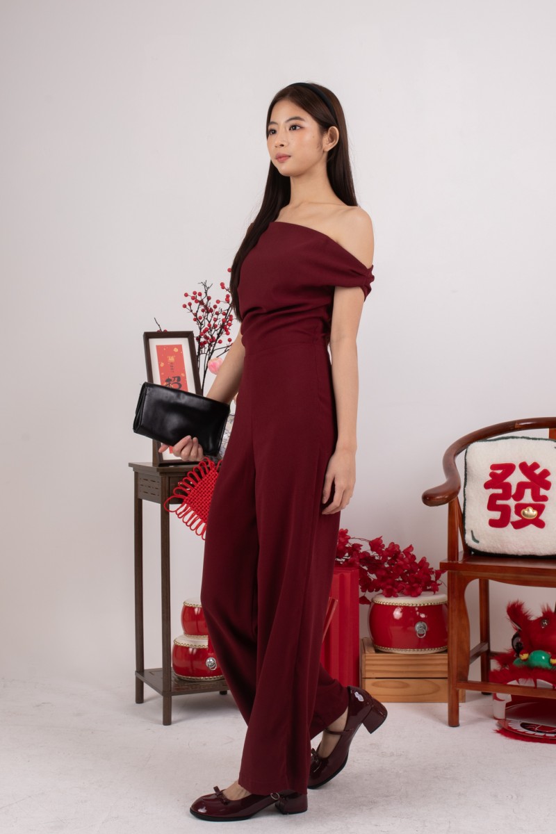 Polena Off-shoulder Jumpsuit in Wine
