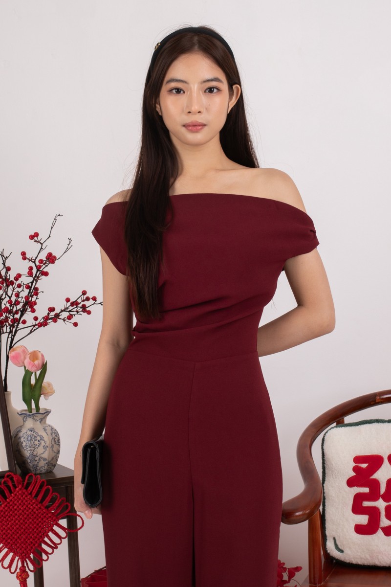 Polena Off-shoulder Jumpsuit in Wine