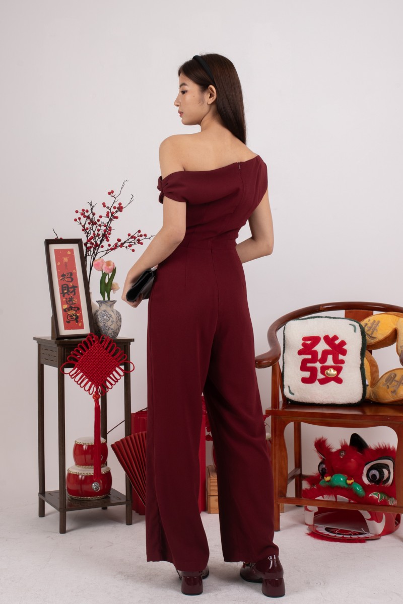 Polena Off-shoulder Jumpsuit in Wine