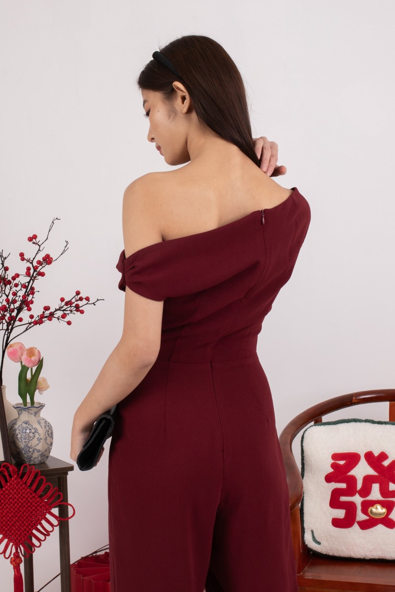 Polena Off-shoulder Jumpsuit in Wine
