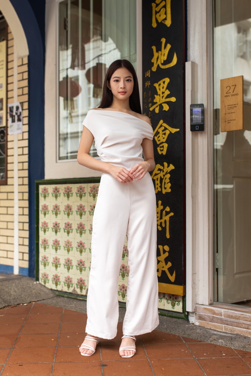 BACKORDERS: Polena Off-shoulder Jumpsuit in Cream