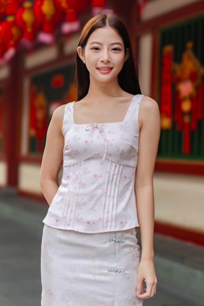 Bryony Square Neck Floral Top in Pink