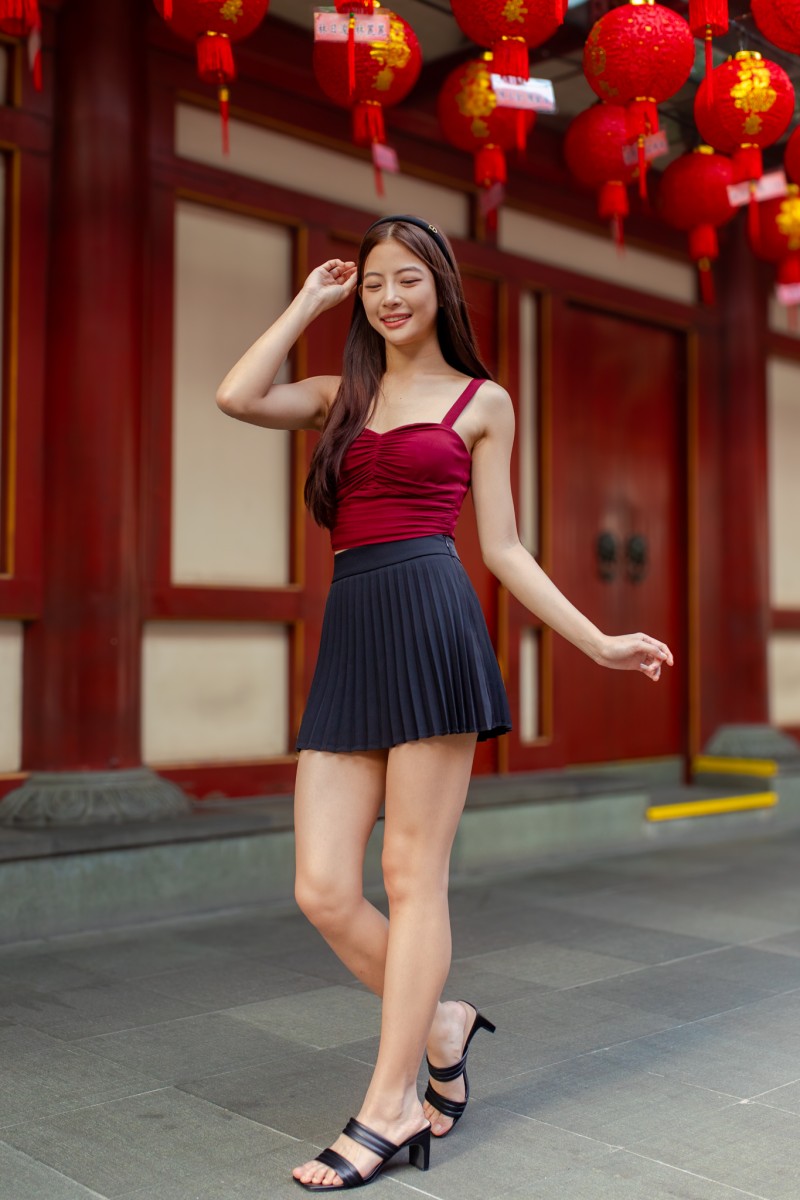 Jessie Pleated Mini Skort in Black