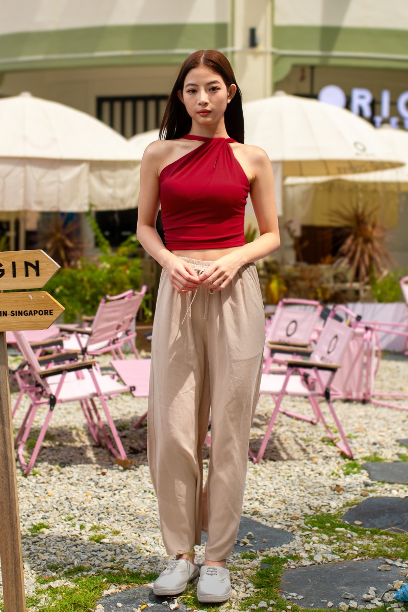 RESTOCK1: Essence Sculpted Toga Top in Red