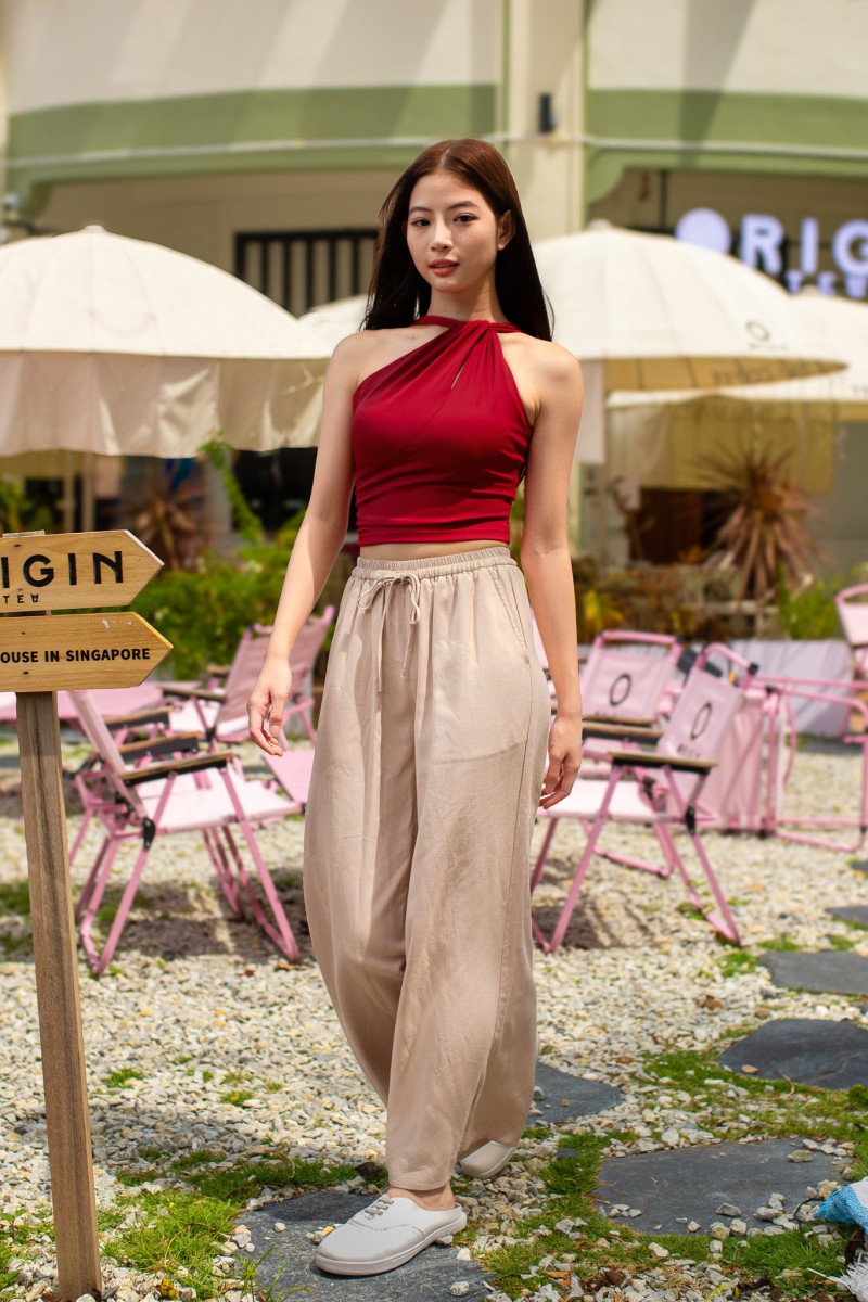 RESTOCK1: Essence Sculpted Toga Top in Red