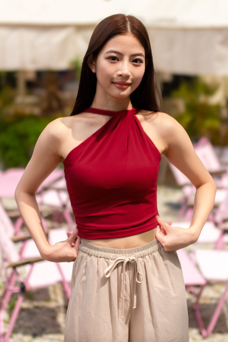 RESTOCK1: Essence Sculpted Toga Top in Red