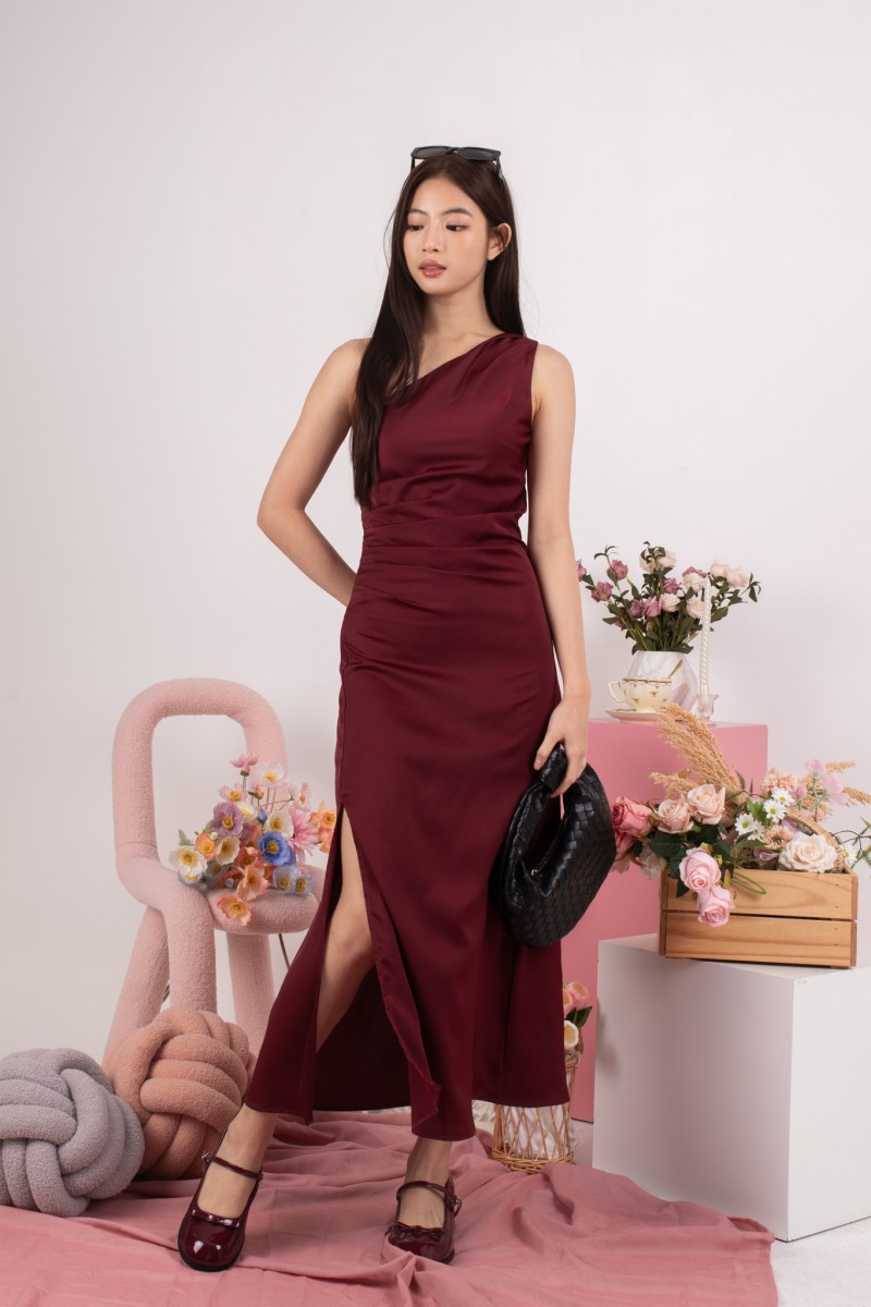 Aluna Drape Maxi Dress in Wine
