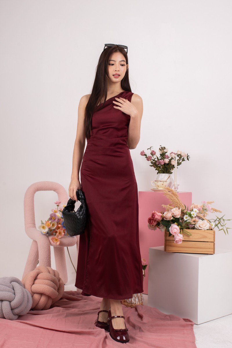 Aluna Drape Maxi Dress in Wine