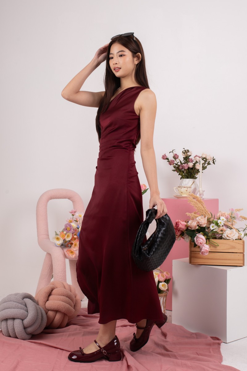 Aluna Drape Maxi Dress in Wine
