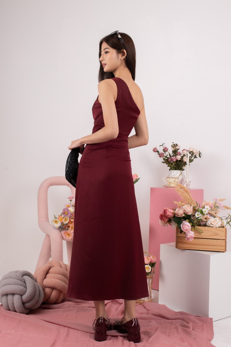 Aluna Drape Maxi Dress in Wine