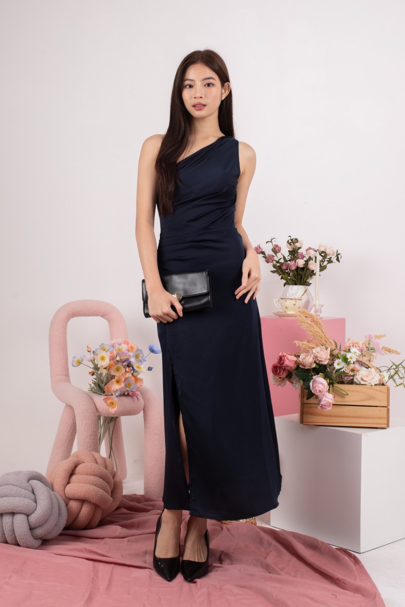 Aluna Drape Maxi Dress in Navy