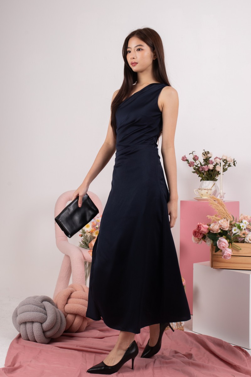 Aluna Drape Maxi Dress in Navy