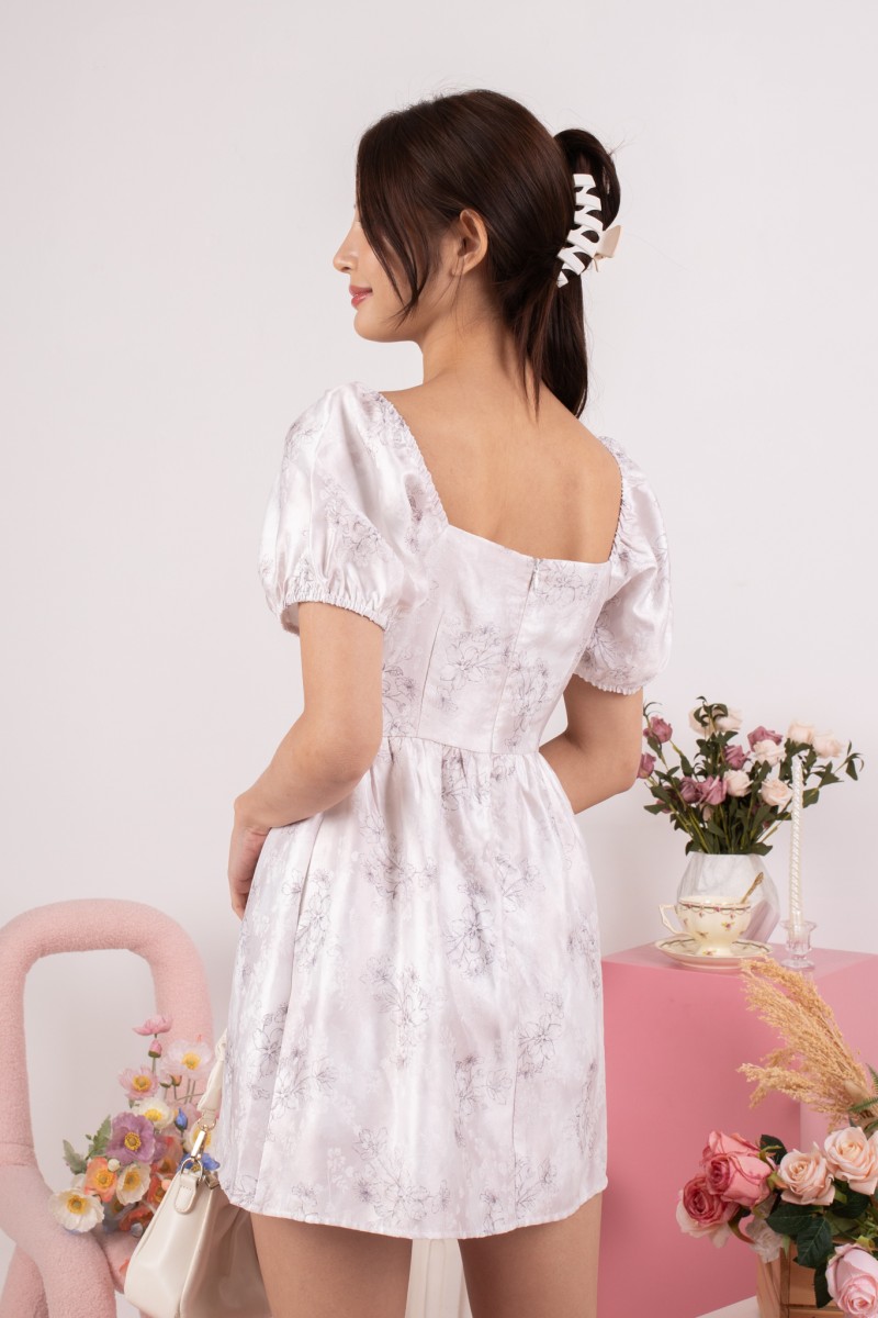 Fleuria Puff Sleeve Romper Dress in Grey