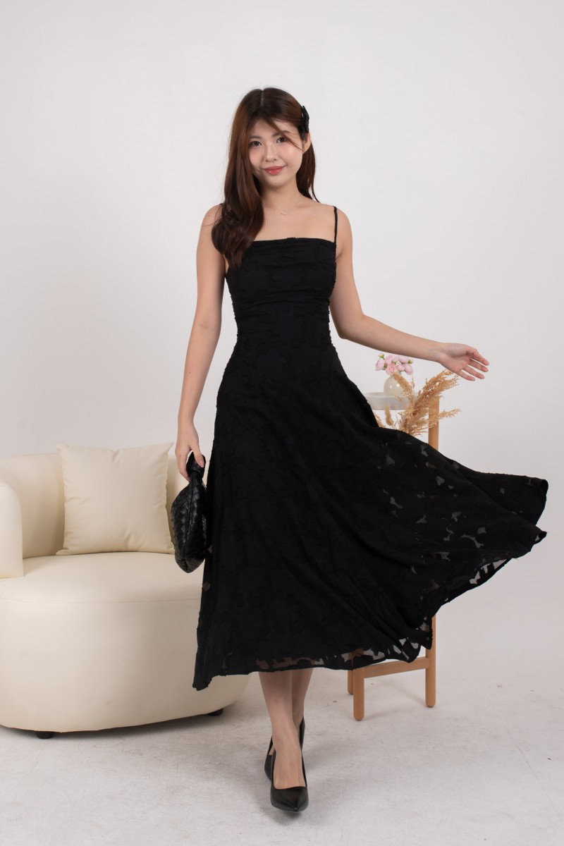 Lily Textured Floral Dress in Black