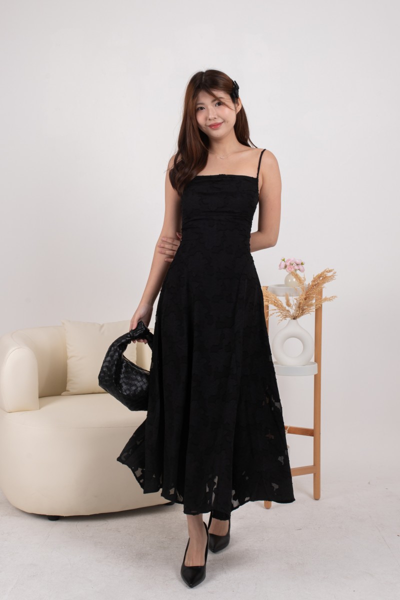 Lily Textured Floral Dress in Black