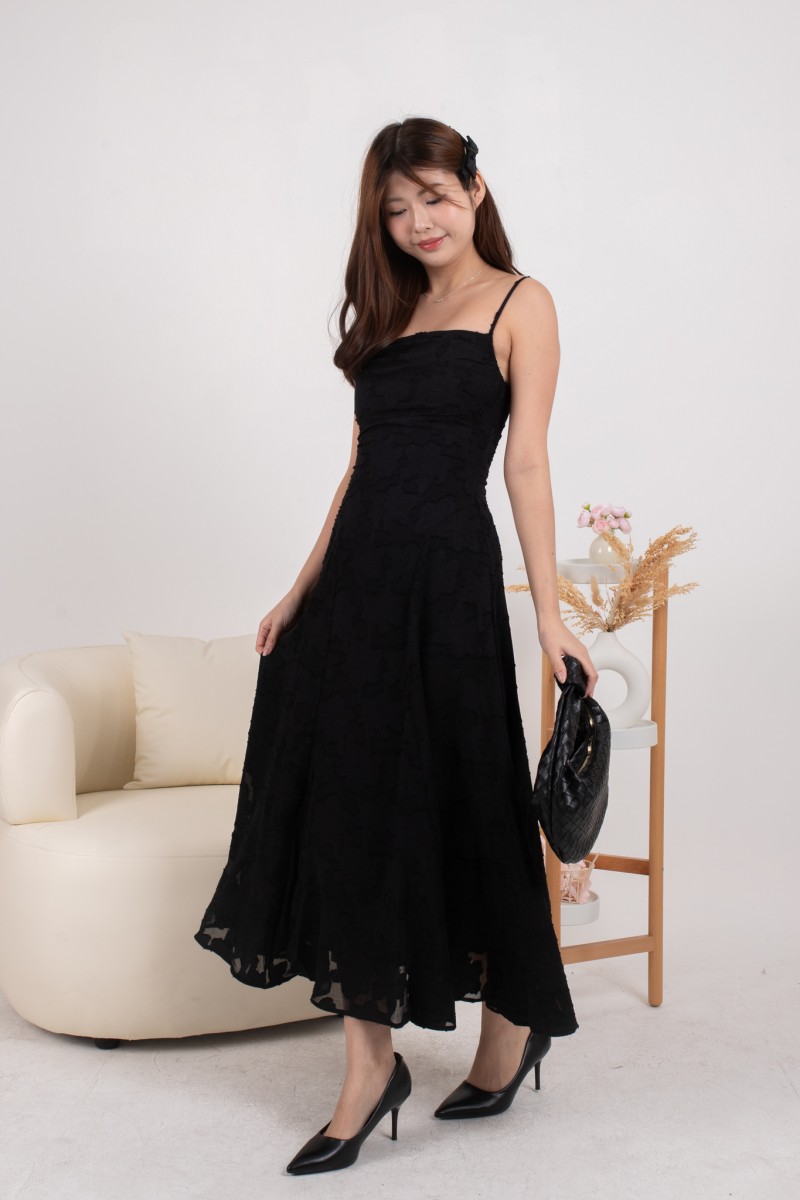 Lily Textured Floral Dress in Black