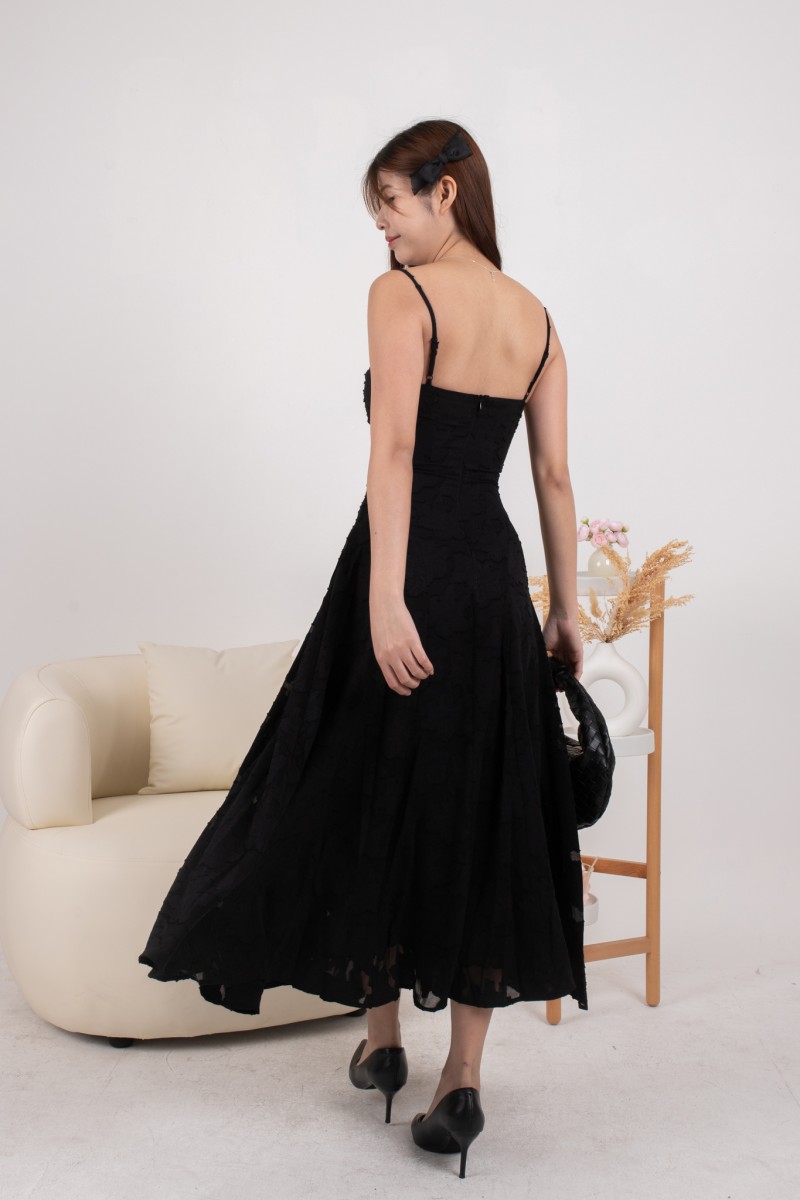 Lily Textured Floral Dress in Black