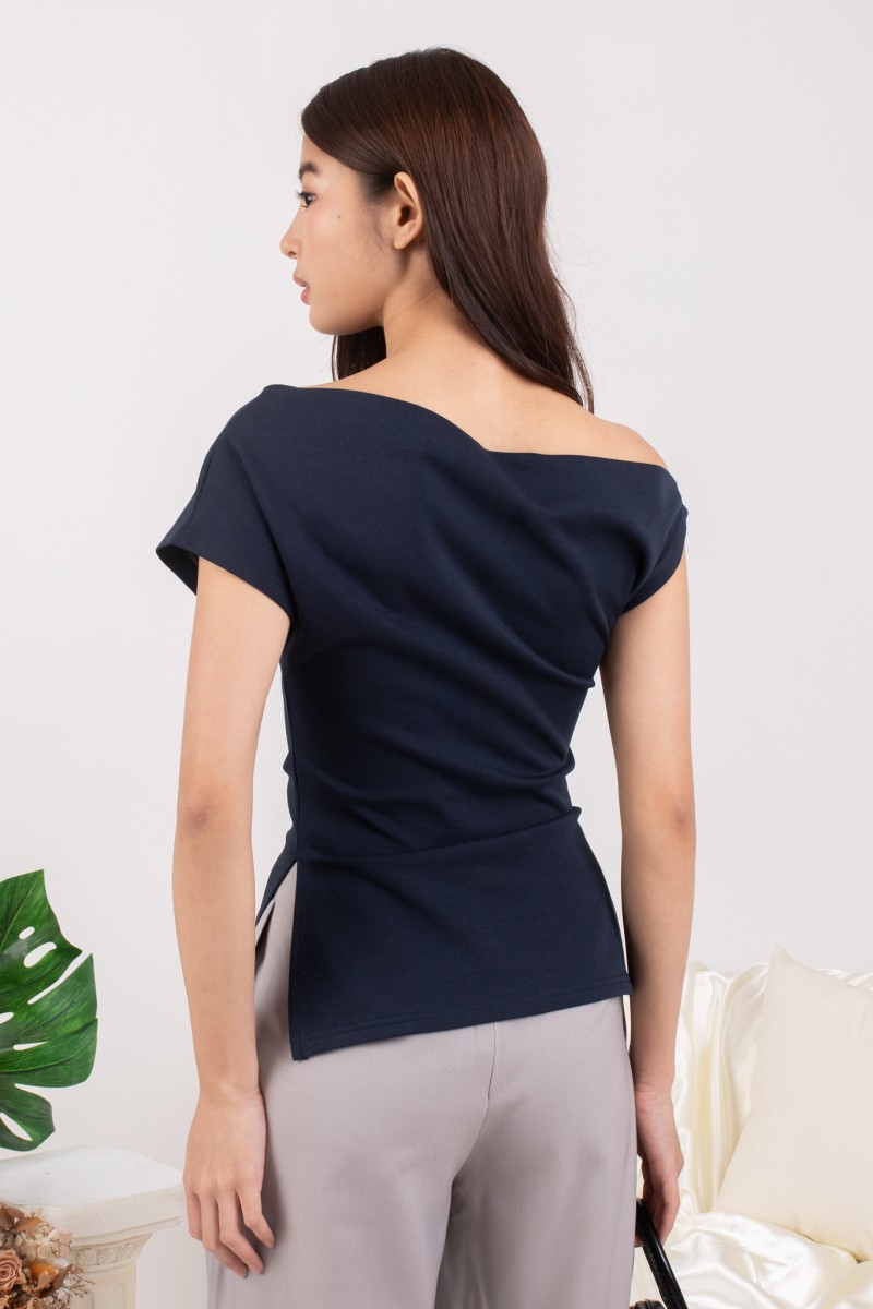 RESTOCK: Swanline Off-Shoulder Top in Navy