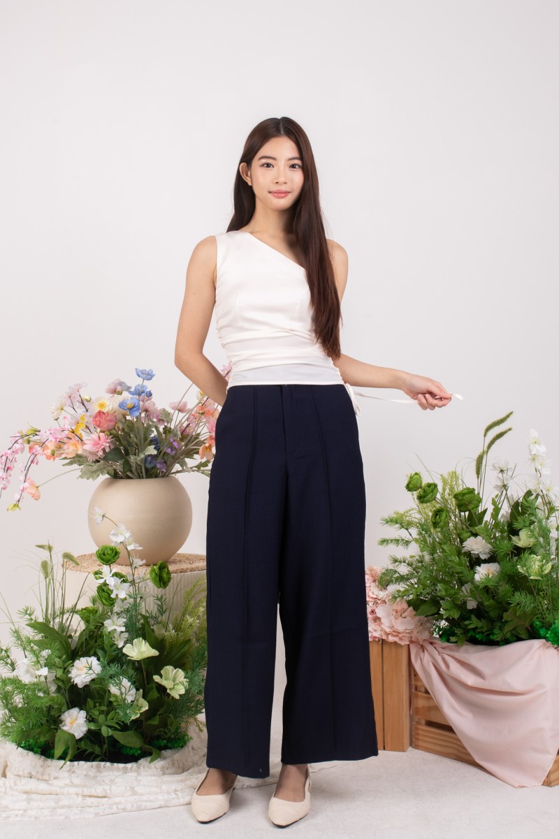 Evania Toga Side Ruched Top in Cream
