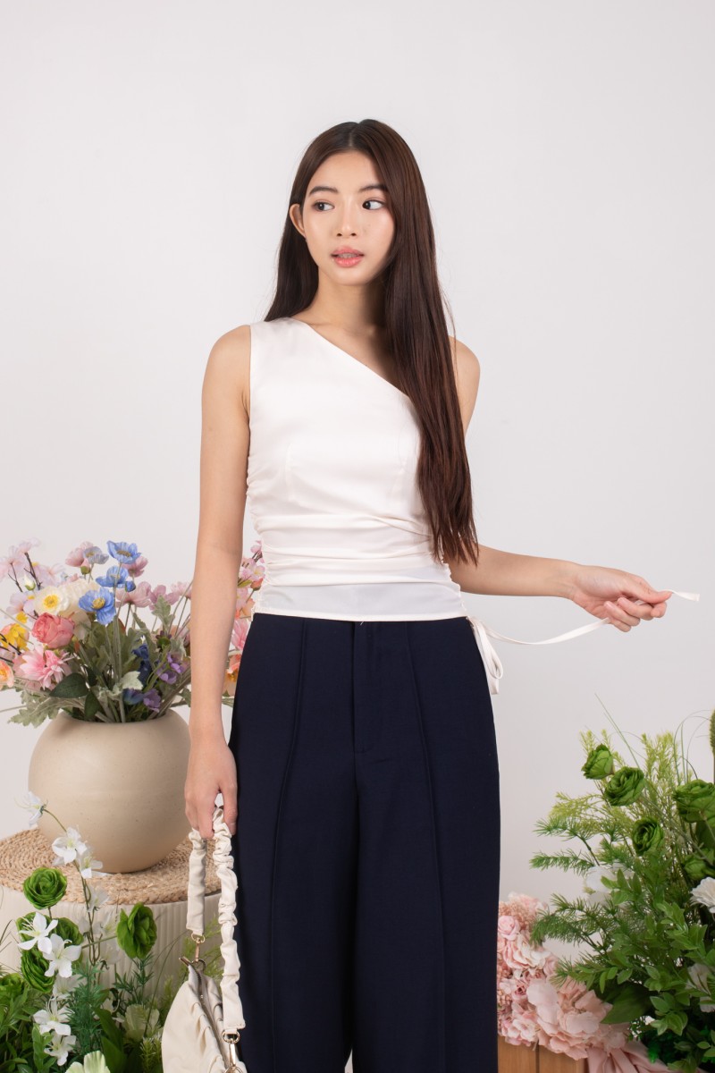 Evania Toga Side Ruched Top in Cream