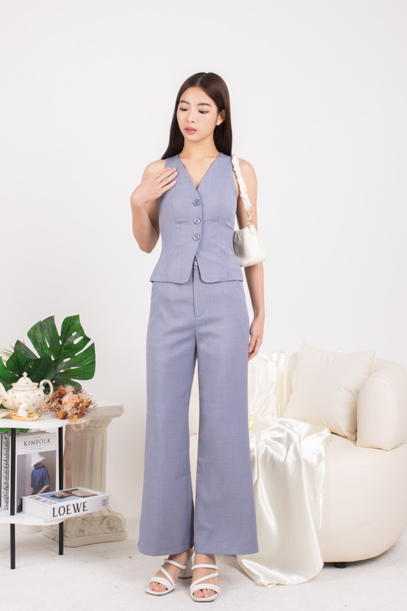 Genia Button Up Vest Top in Blue