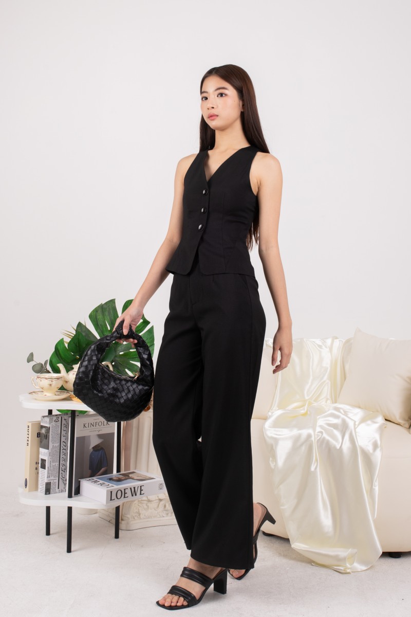 Genia Button Tailored Pants in Black