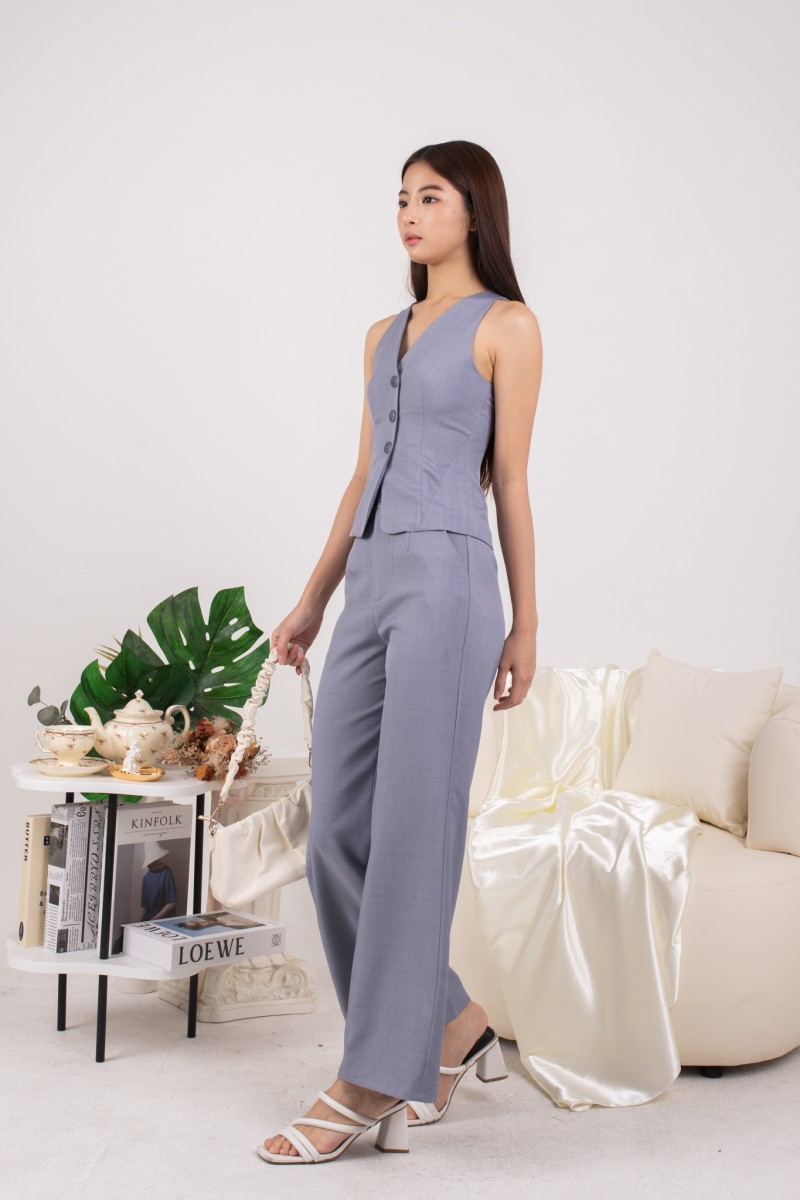 Genia Button Tailored Pants in Blue