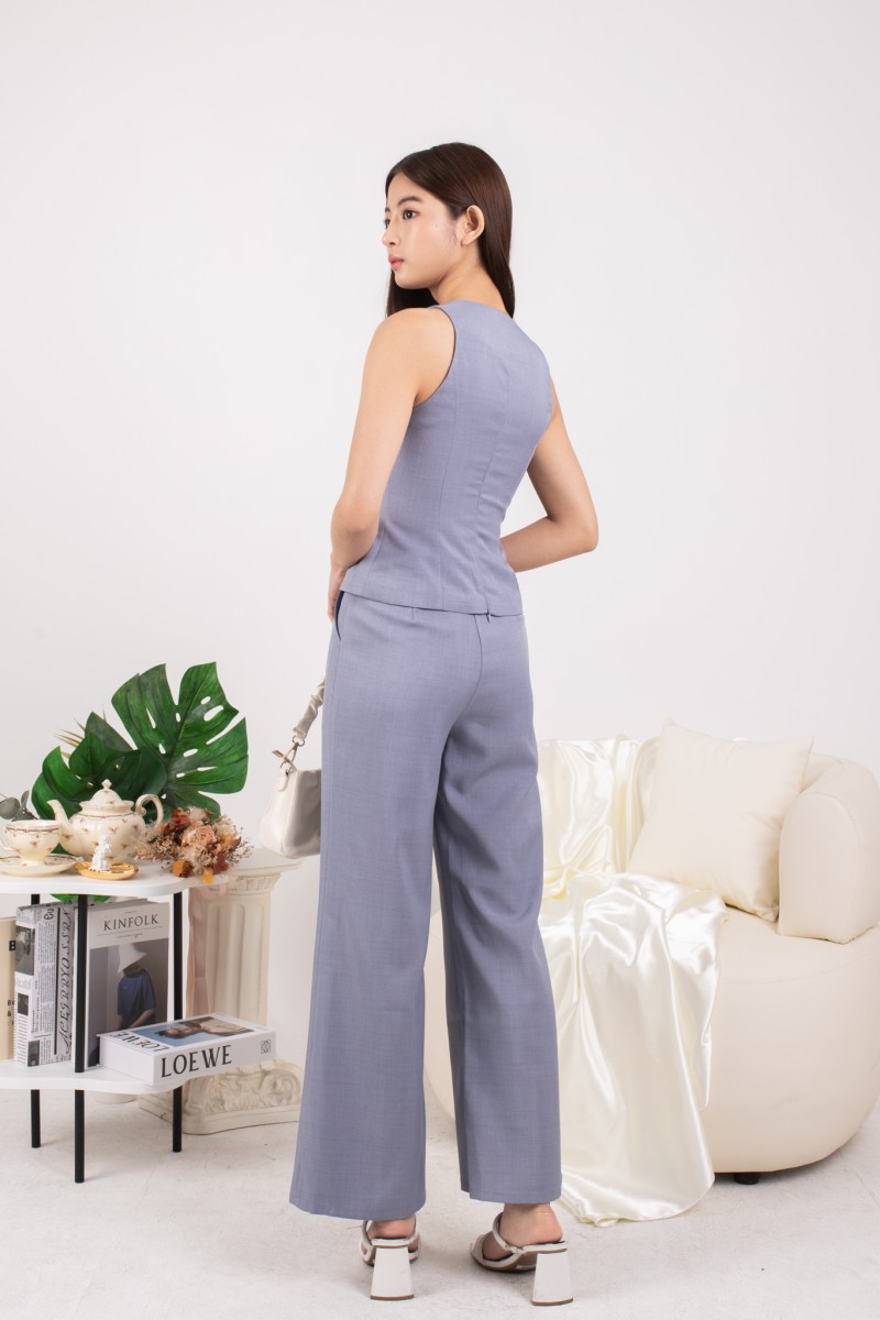 Genia Button Tailored Pants in Blue