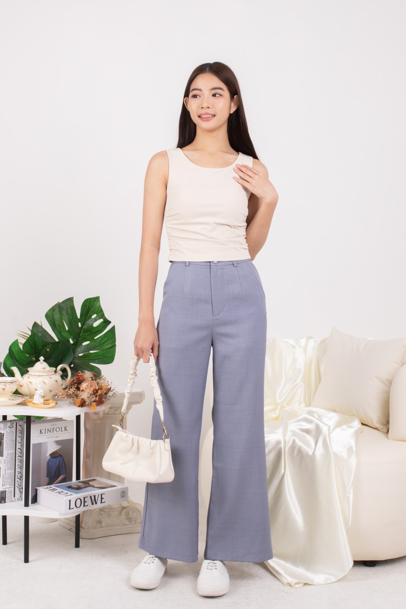 Genia Button Tailored Pants in Blue