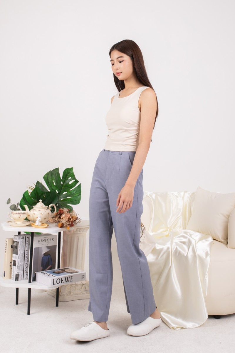 Genia Button Tailored Pants in Blue