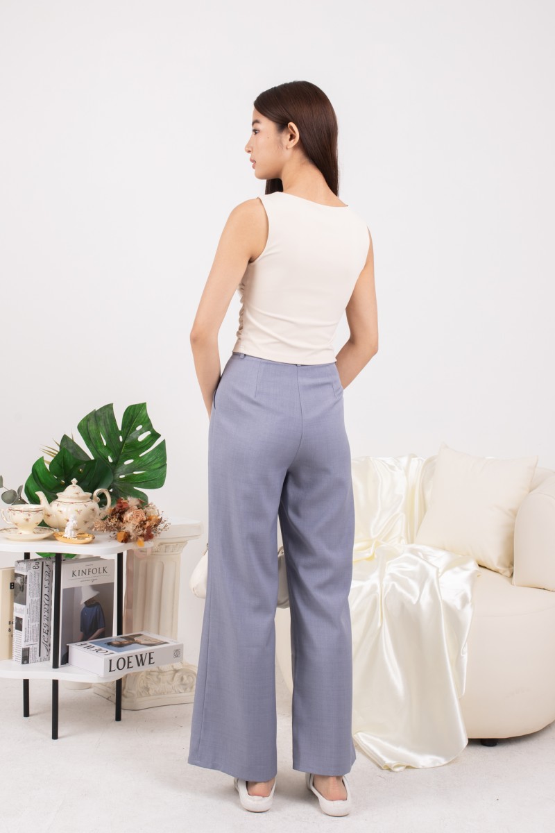 Genia Button Tailored Pants in Blue