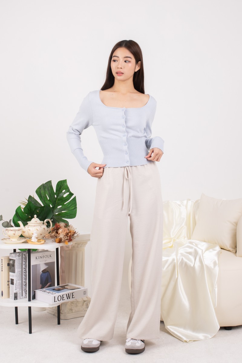 RESTOCK: Silena Wide Neck Button Cardigan in Blue