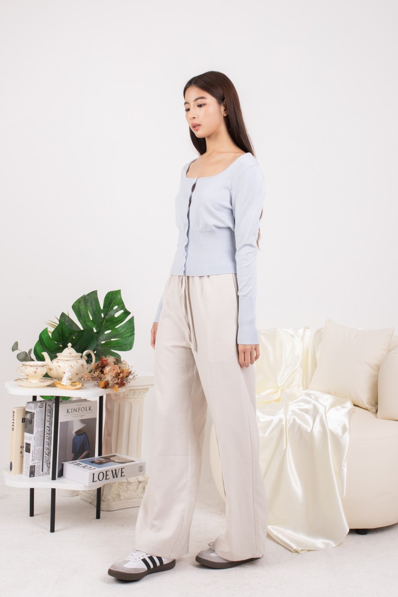 RESTOCK: Silena Wide Neck Button Cardigan in Blue
