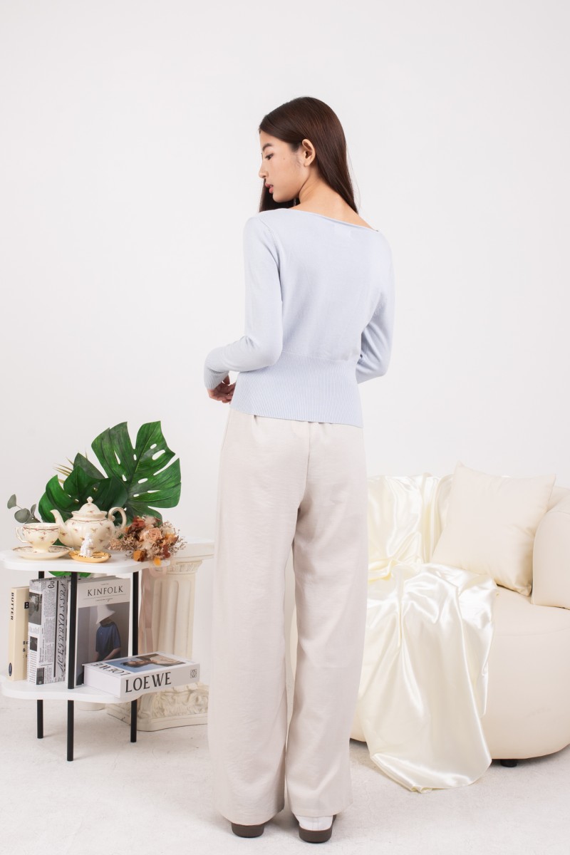 RESTOCK: Silena Wide Neck Button Cardigan in Blue