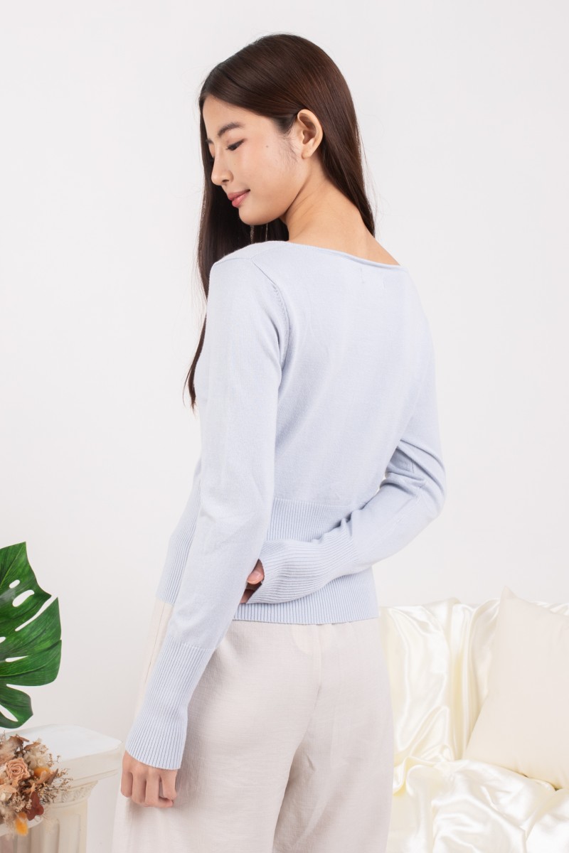 RESTOCK: Silena Wide Neck Button Cardigan in Blue