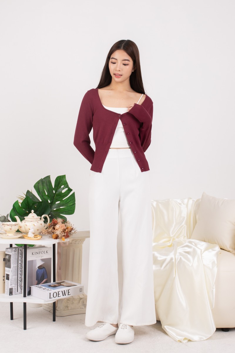 RESTOCK: Silena Wide Neck Button Cardigan in Burgundy
