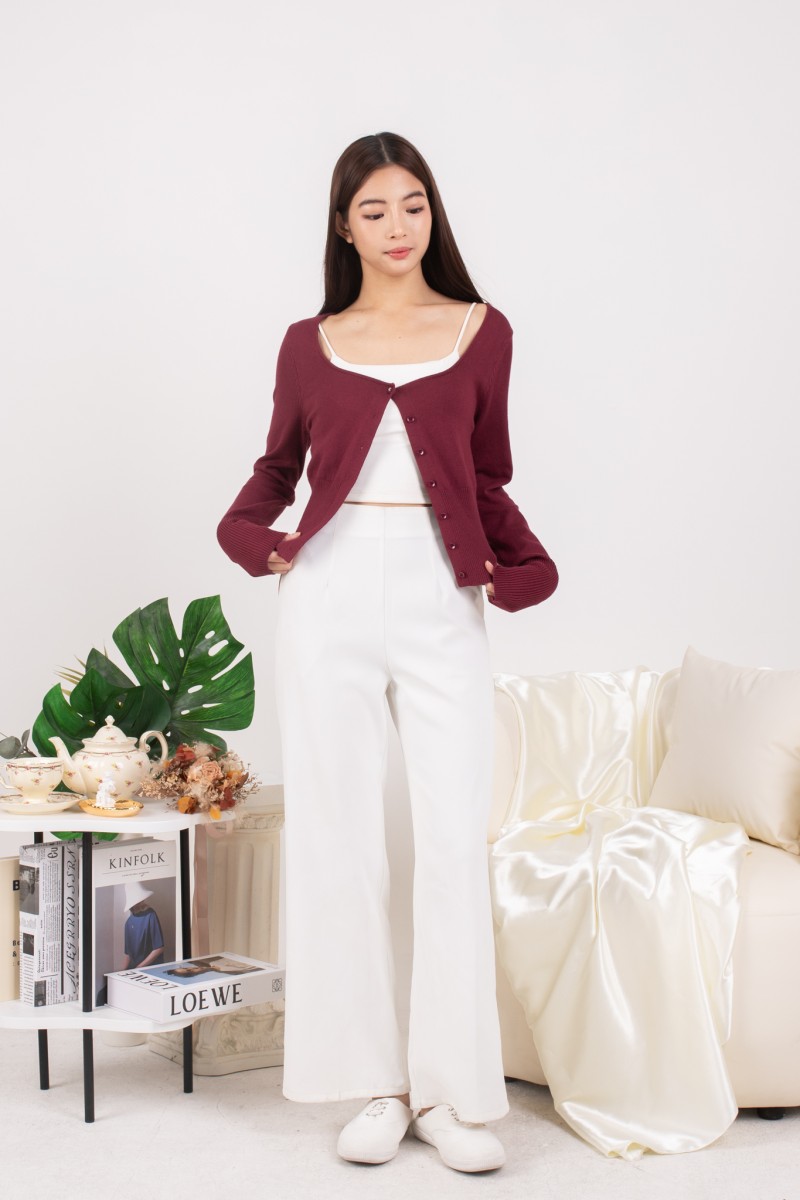 RESTOCK: Silena Wide Neck Button Cardigan in Burgundy