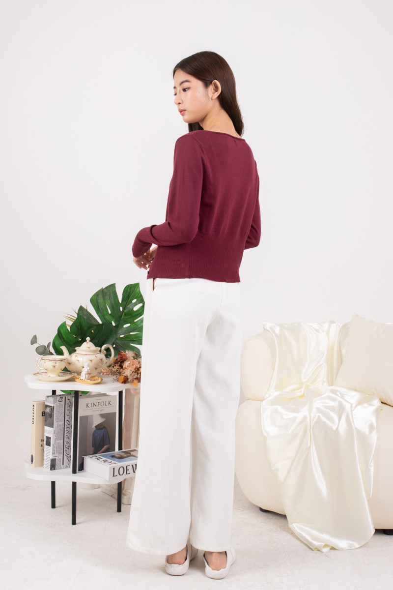 RESTOCK: Silena Wide Neck Button Cardigan in Burgundy